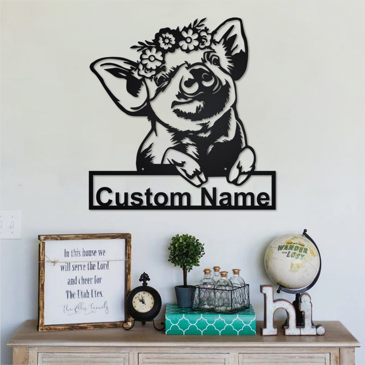 Floral Piggy Farm Personalized Metal Sign | Piggy Metal Wall Art | Piggy Metal Wall Decor| Piggy Lover Gift | Farmer Gift | Piggy Farm Decor