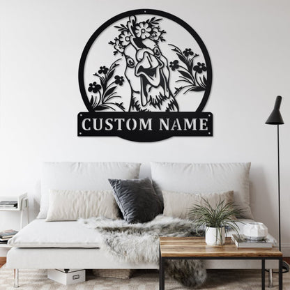 Custom Floral Chicken Metal Wall Art, Personalized Chicken Name Sign Decoration For Room, Chicken Farm Home Decor,Custom Chicken,Farmer Gift