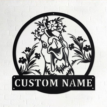 Custom Floral Chicken Metal Wall Art, Personalized Chicken Name Sign Decoration For Room, Chicken Farm Home Decor,Custom Chicken,Farmer Gift