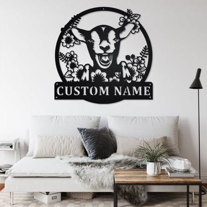 Custom Wreath Farm Goat Metal Wall Art, Personalized Goat Name Sign Decoration For Room, Goat  Home Decor, Custom Wreath Farm Goat