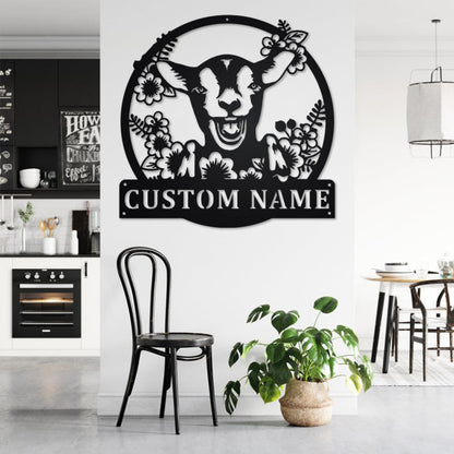 Custom Wreath Farm Goat Metal Wall Art, Personalized Goat Name Sign Decoration For Room, Goat  Home Decor, Custom Wreath Farm Goat