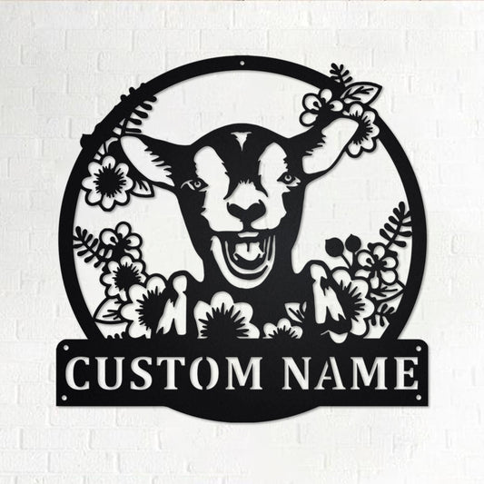 Custom Wreath Farm Goat Metal Wall Art, Personalized Goat Name Sign Decoration For Room, Goat  Home Decor, Custom Wreath Farm Goat