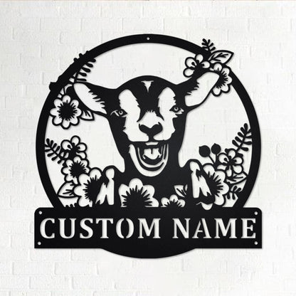 Custom Wreath Farm Goat Metal Wall Art With LED Light, Personalized Goat Name Sign Decoration For Room, Goat Metal Home Decor, Custom Goat