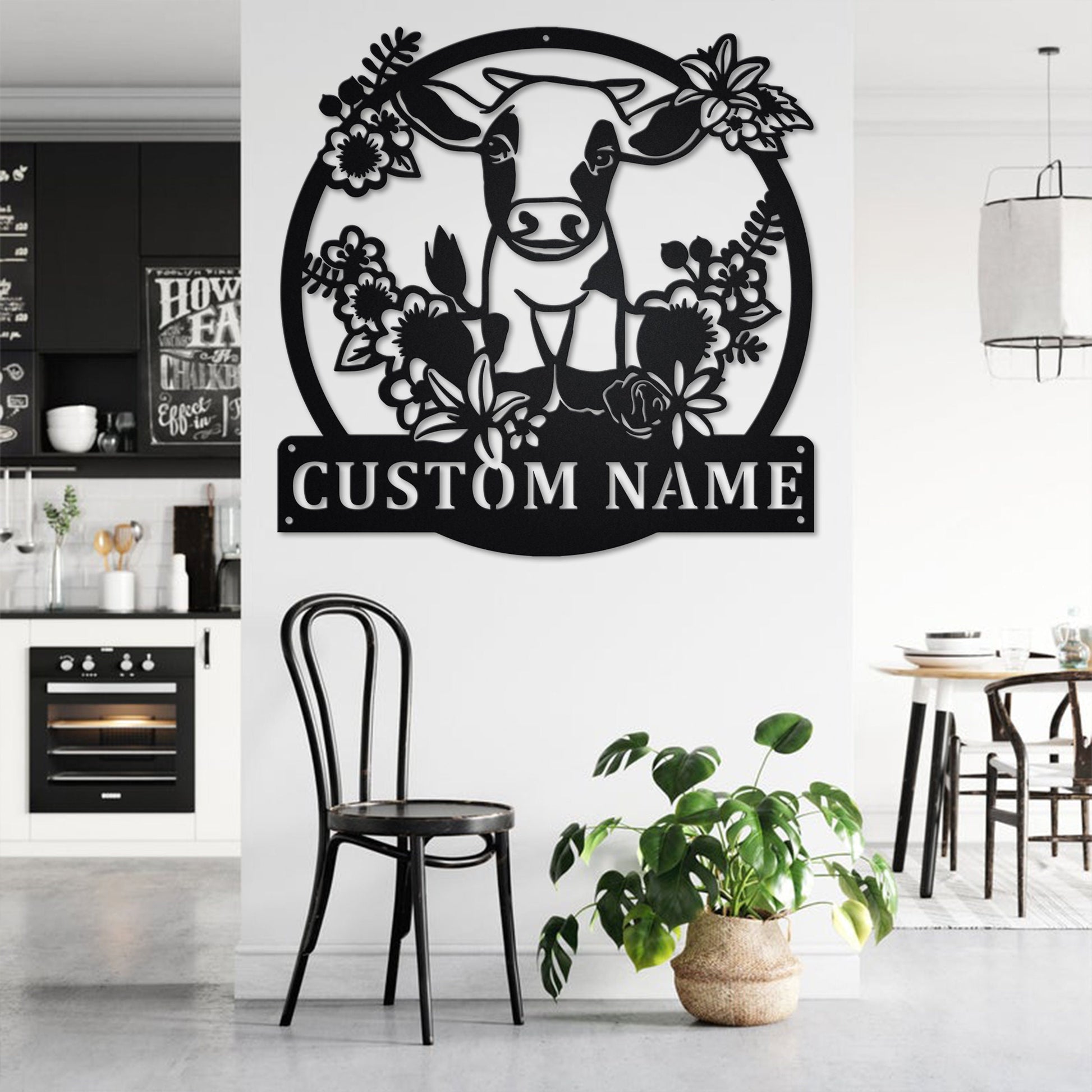 Custom Floral Cow Farm Metal Wall Art, Personalized Cow Farm Name Sign Decoration For Room, Cow Farm Metal Home Decor, Custom Floral Cow