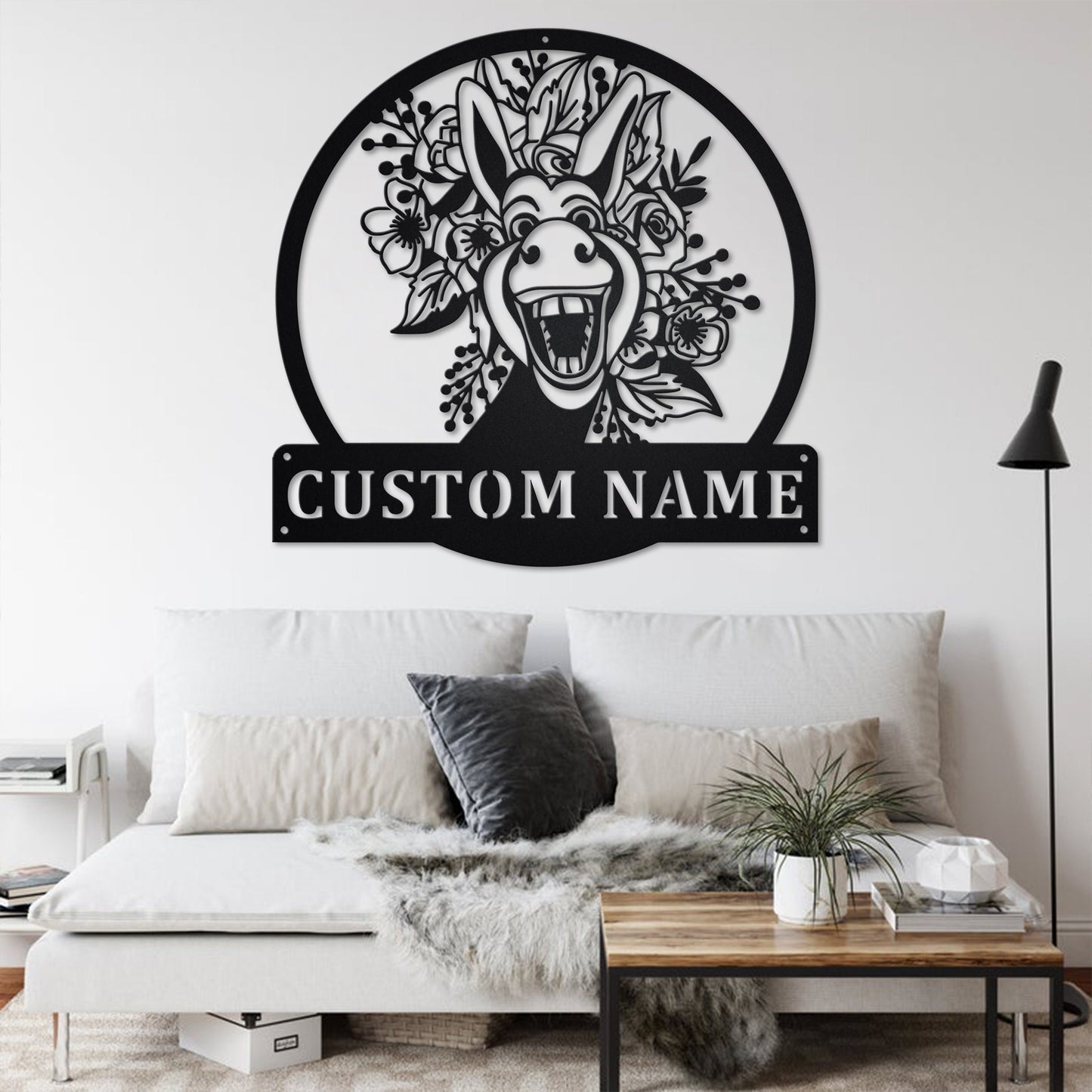 Custom Donkey With Flowers Metal Wall Art, Personalized Donkey Name Sign Decoration For Room, Donkey Metal Home Decor, Custom Donkey