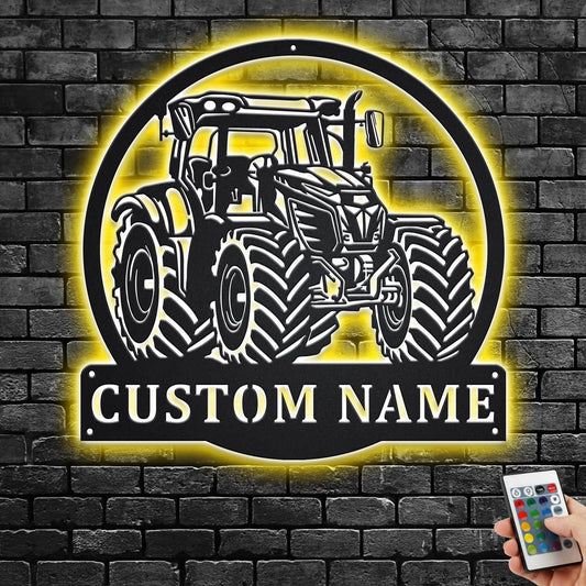 Custom Tractor Metal Wall Art With LED Light, Personalized Tractor Farm Name Sign Decoration For Room, Tractor Metal Home Decor, Tractor