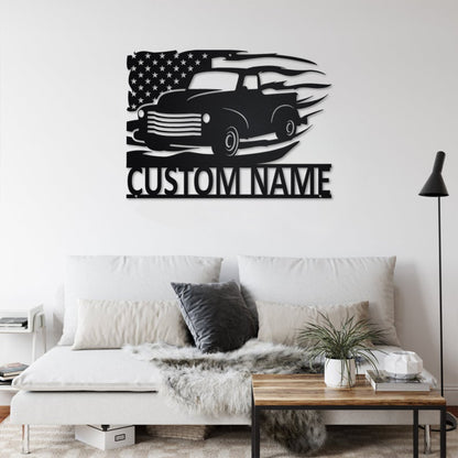 Custom US Farm Truck Metal Wall Art With LED Light, Personalized Farm Trucker Name Sign Decoration For Room, Farm Truck Metal LED Decor