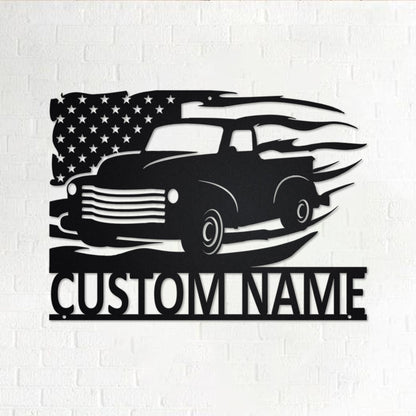 Custom US Farm Truck Metal Wall Art With LED Light, Personalized Farm Trucker Name Sign Decoration For Room, Farm Truck Metal LED Decor