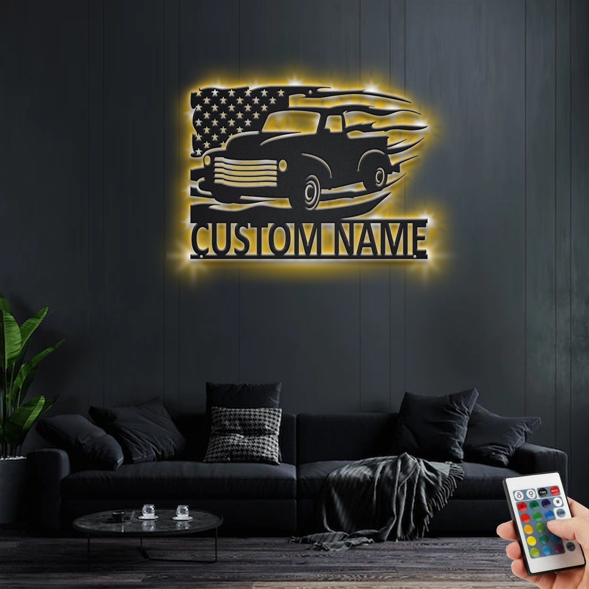 Custom US Farm Truck Metal Wall Art With LED Light, Personalized Farm Trucker Name Sign Decoration For Room, Farm Truck Metal LED Decor