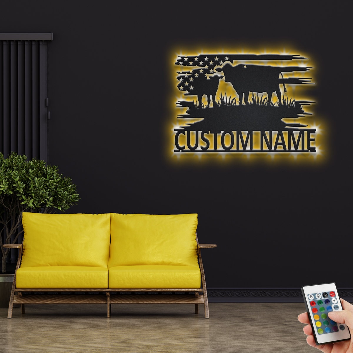 Custom US Cow Metal Wall Art With LED Light, Personalized Cow Farm Name Sign Decoration For Room, Cow Metal LED Decor, Custom Cow Farm