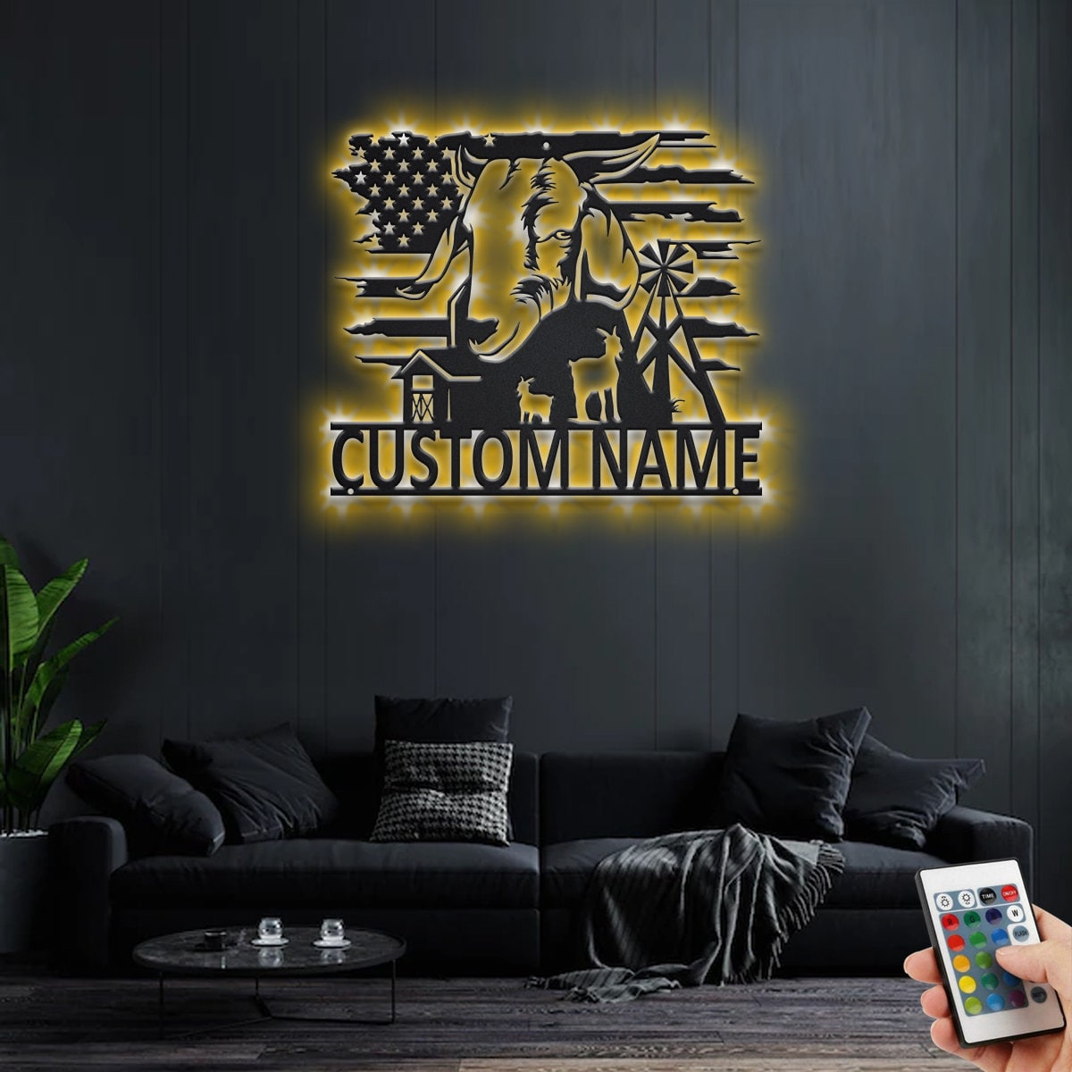 Custom US Farm Goat Metal Wall Art With LED Light, Personalized Goat Farm Name Sign Decoration For Room, Farm Goat Metal LED Decor