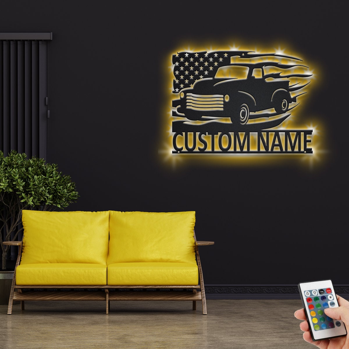 Custom US Farm Truck Metal Wall Art With LED Light, Personalized Farm Trucker Name Sign Decoration For Room, Farm Truck Metal LED Decor