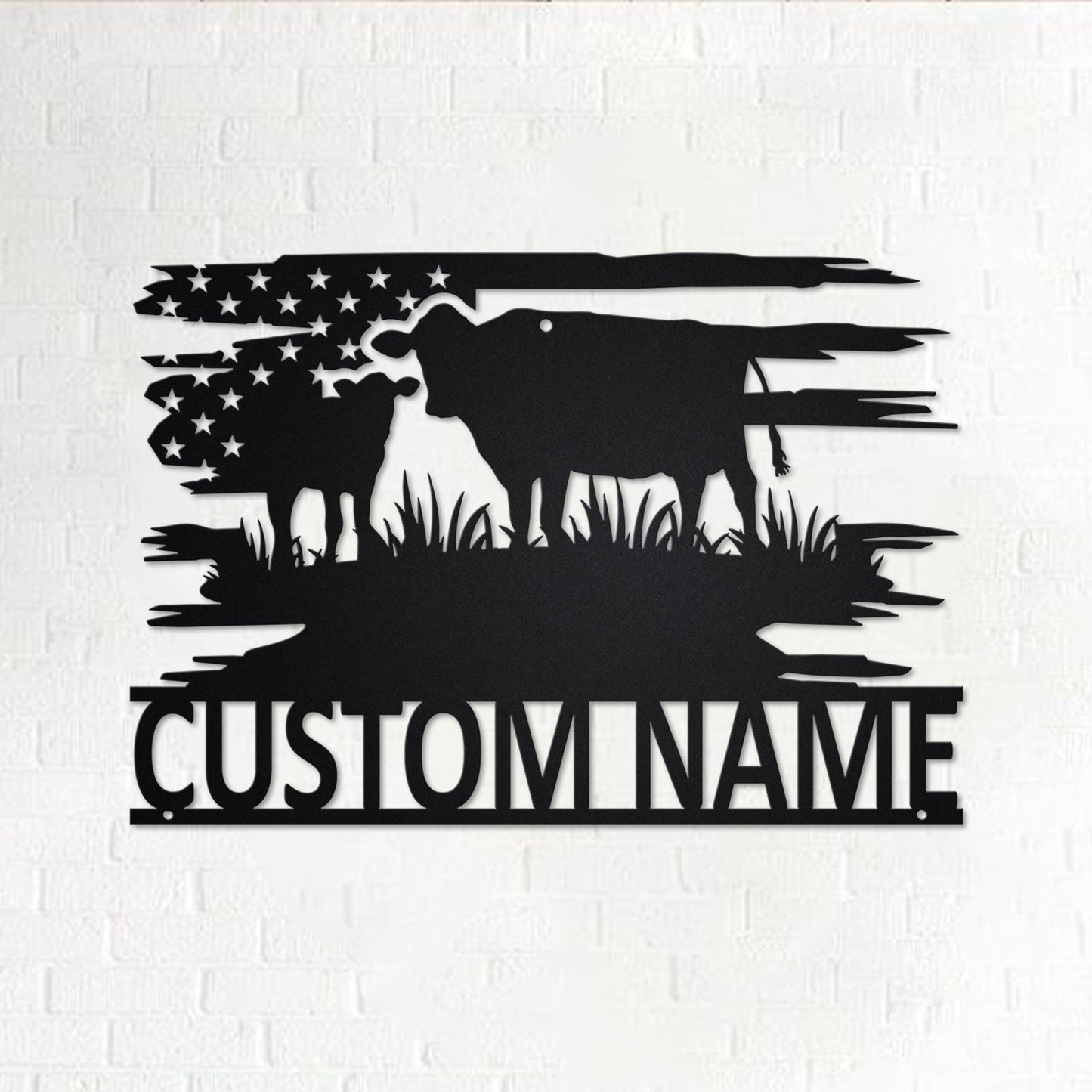 Custom US Cow Metal Wall Art With LED Light, Personalized Cow Farm Name Sign Decoration For Room, Cow Metal LED Decor, Custom Cow Farm