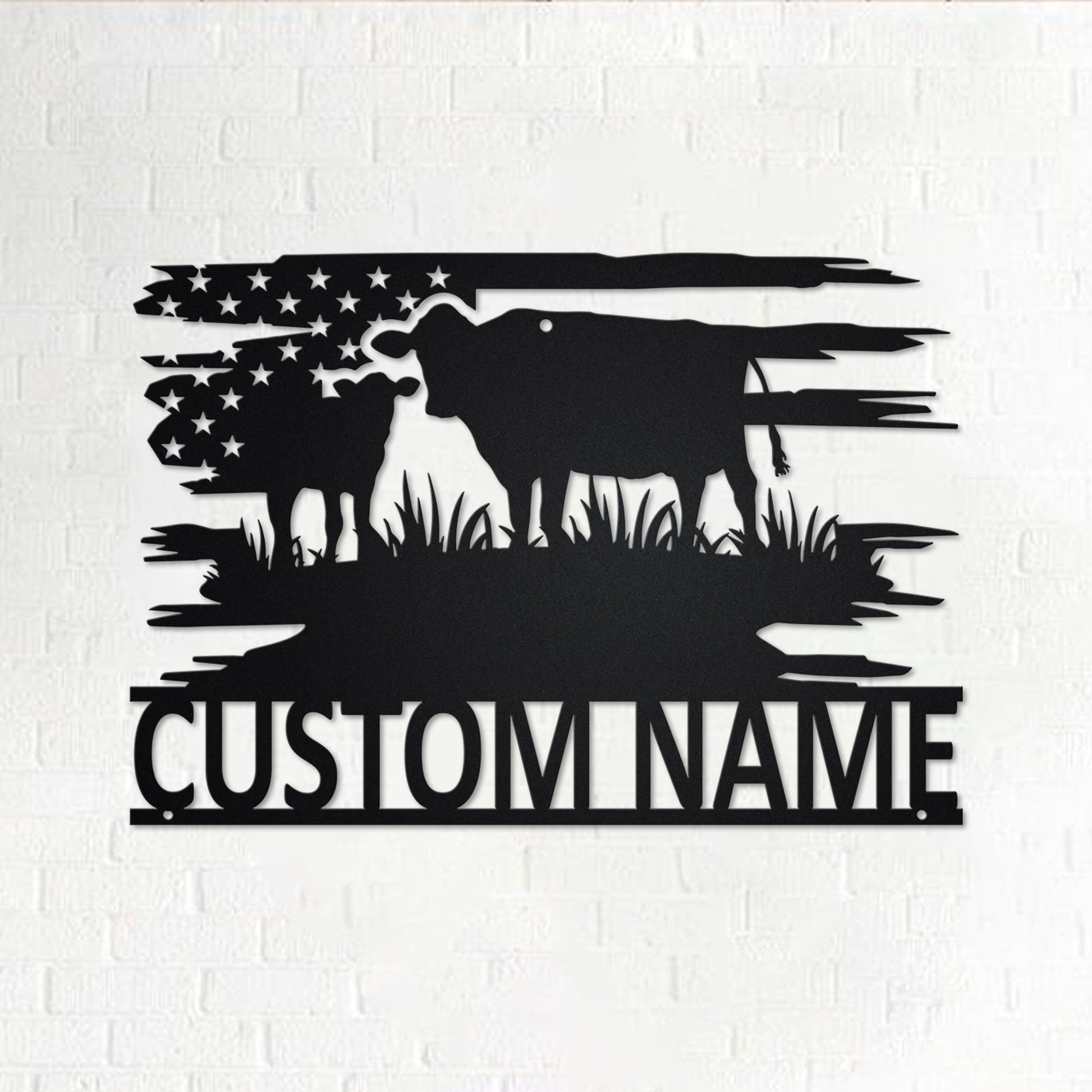 Custom US Cow Metal Wall Art With LED Light, Personalized Cow Farm Name Sign Decoration For Room, Cow Metal LED Decor, Custom Cow Farm