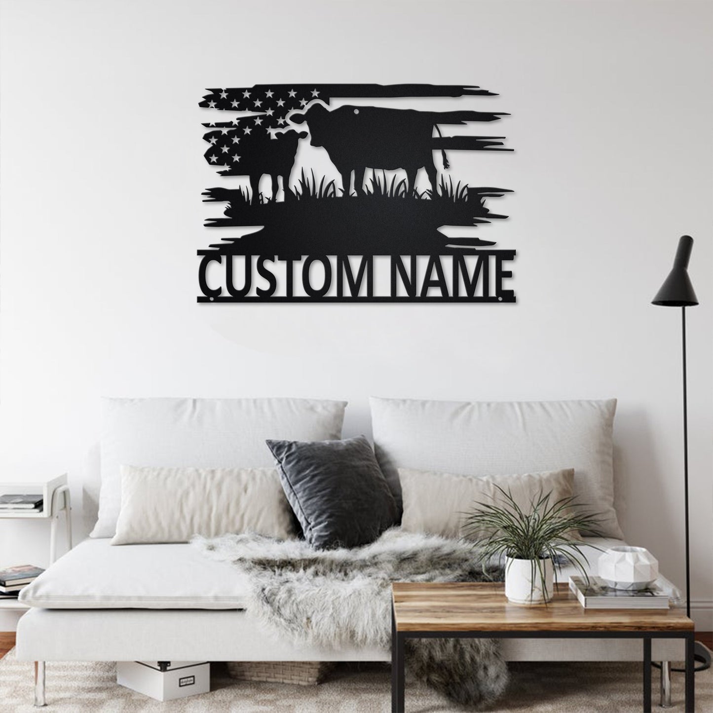 Custom US Cow Metal Wall Art With LED Light, Personalized Cow Farm Name Sign Decoration For Room, Cow Metal LED Decor, Custom Cow Farm