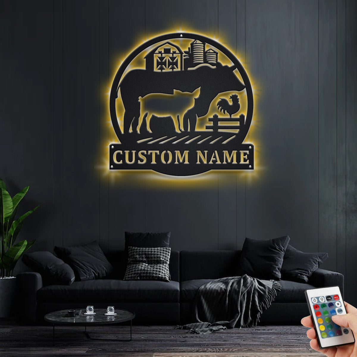 Custom Farm Animal Metal Wall Art With LED Light, Personalized Farmer Name Sign Decoration For Room, Farming Metal LED Decor, Custom Farmer