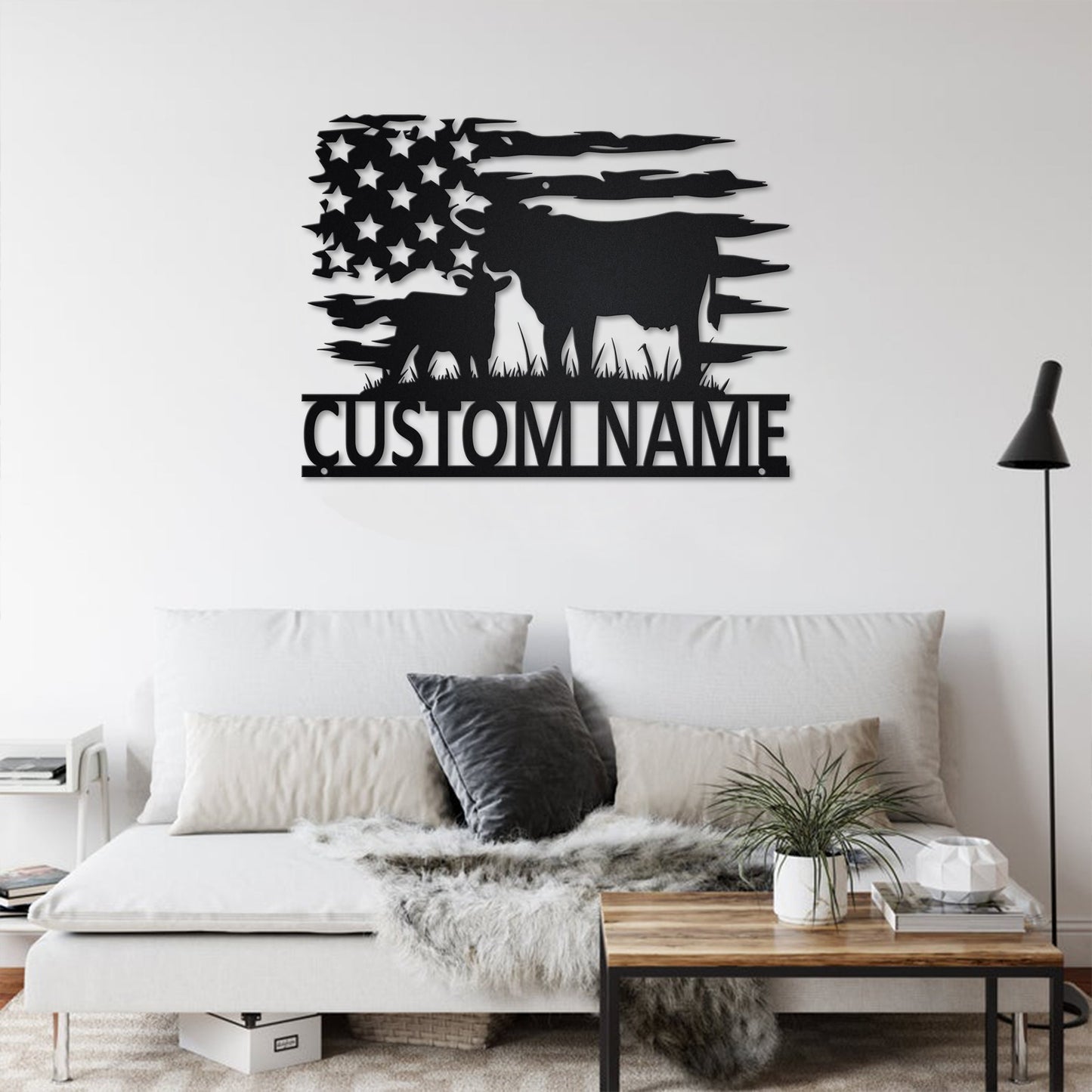 Custom US Cow Farm Metal Wall Art With LED Light, Personalized Cow Farm Name Sign Decoration For Living Room, Cow Farming Metal LED Decor