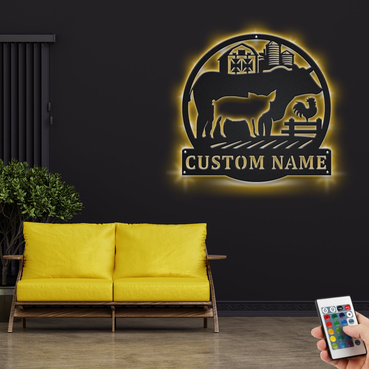 Custom Farm Animal Metal Wall Art With LED Light, Personalized Farmer Name Sign Decoration For Room, Farming Metal LED Decor, Custom Farmer