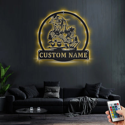 Custom Chicken Farm Metal Wall Art With LED Light, Personalized Chicken Farm Name Sign Decoration For Room, Chicken Farm Metal LED Decor