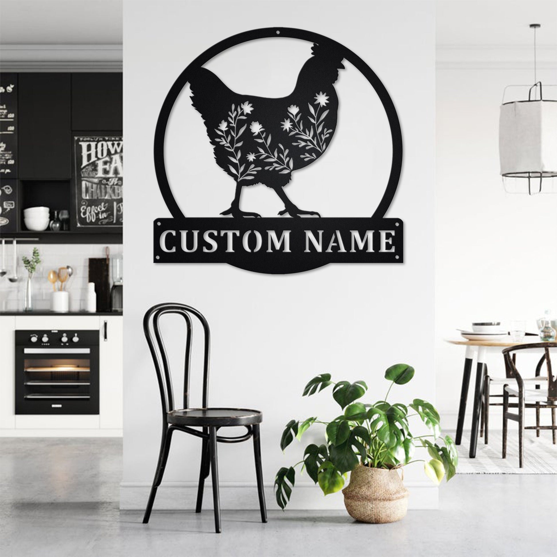 Custom Floral Chicken Metal Wall Art With LED Light, Personalized Chicken Farm Name Sign Decoration For Room, Chicken Farm Metal LED Decor