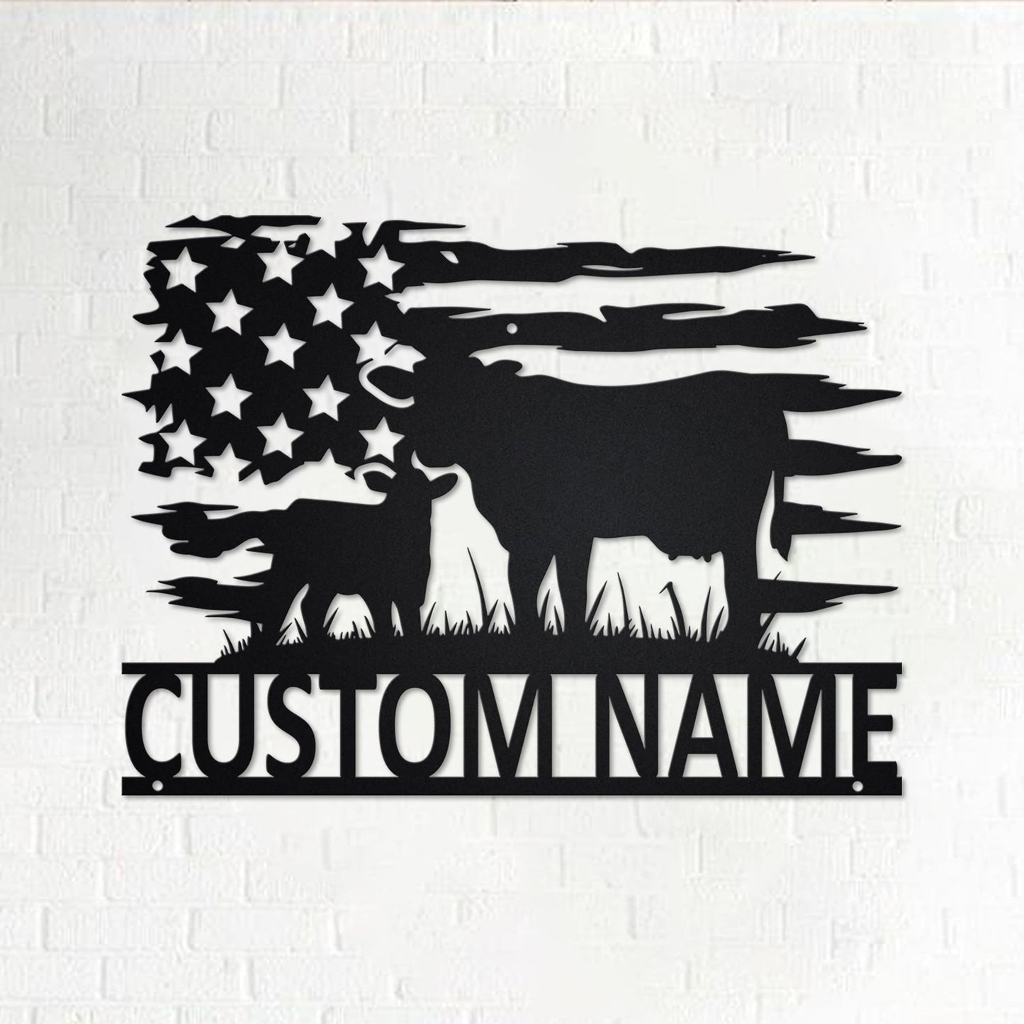 Custom US Cow Farm Metal Wall Art With LED Light, Personalized Cow Farm Name Sign Decoration For Living Room, Cow Farming Metal LED Decor