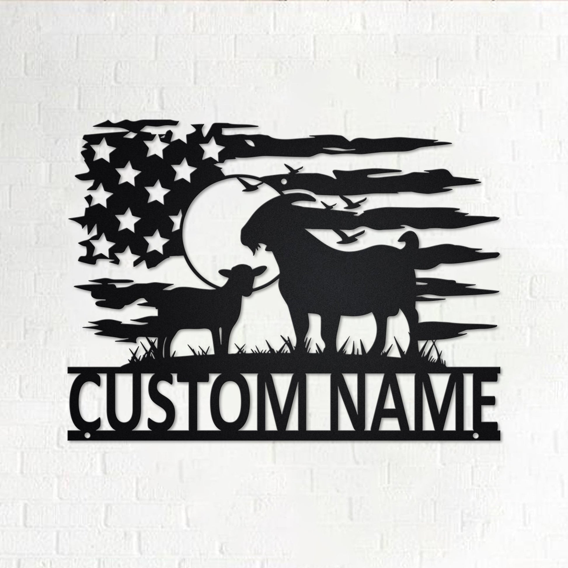 Custom US Goat Farm Metal Wall Art With LED Light, Personalized Goat Farm Name Sign Decoration For Living Room, Goat Farming Metal LED Decor