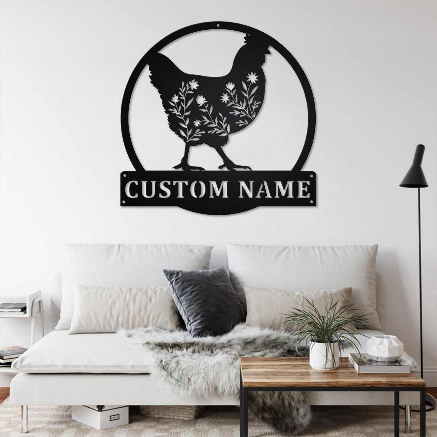 Custom Floral Chicken Metal Wall Art With LED Light, Personalized Chicken Farm Name Sign Decoration For Room, Chicken Farm Metal LED Decor