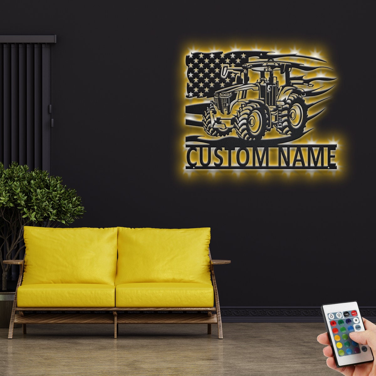 Custom US Tractor Metal Wall Art With LED Light, Personalized Tractor Farm Name Sign Decoration, Tractor Metal LED Decor, Custom Tractor