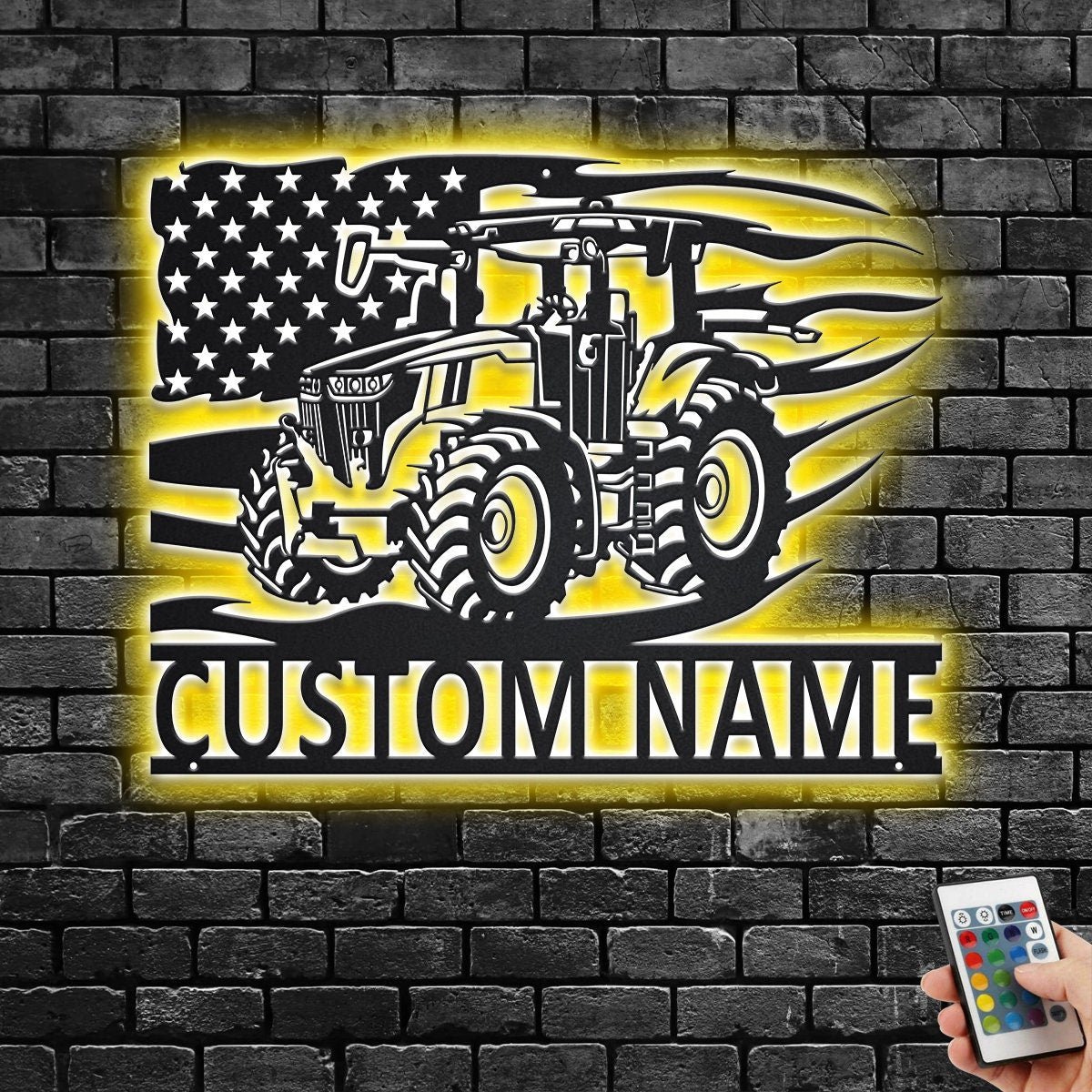 Custom US Tractor Metal Wall Art With LED Light, Personalized Tractor Farm Name Sign Decoration, Tractor Metal LED Decor, Custom Tractor