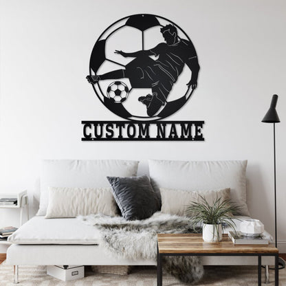 Custom Soccer Metal Wall Art With LED Light, Personalized Soccer Player Name Sign Decoration For Room, Soccer Metal LED Decor, Custom Soccer