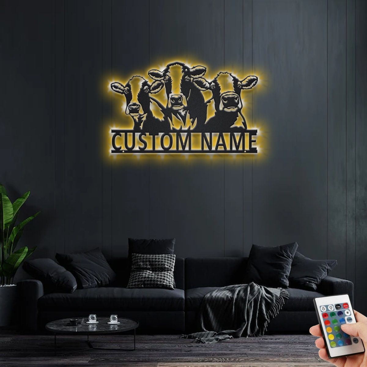 Custom Cow Farm Metal Wall Art With LED Light, Personalized Cow Farm Name Sign Decoration For Room, Cow Farm Metal LED Decor,Custom Cow Farm