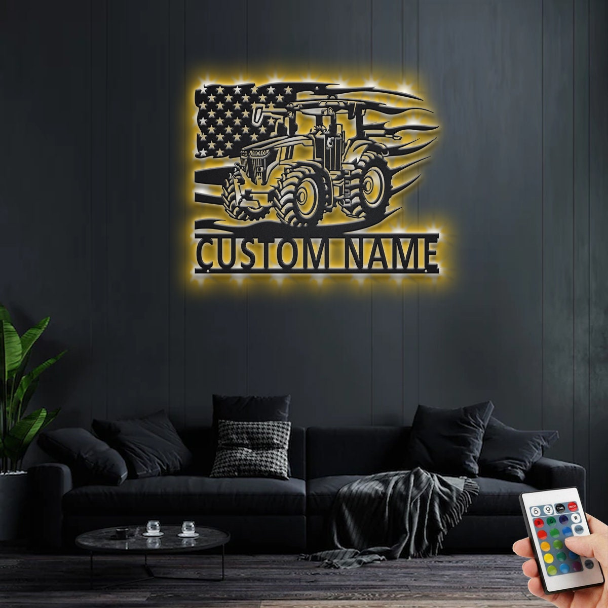 Custom US Tractor Metal Wall Art With LED Light, Personalized Tractor Farm Name Sign Decoration, Tractor Metal LED Decor, Custom Tractor