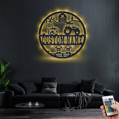 Custom Farm Metal Wall Art With LED Light, Personalized Farm Name Sign Decoration For Room, Farm Metal LED Decor, Custom Farmer Metal Sign