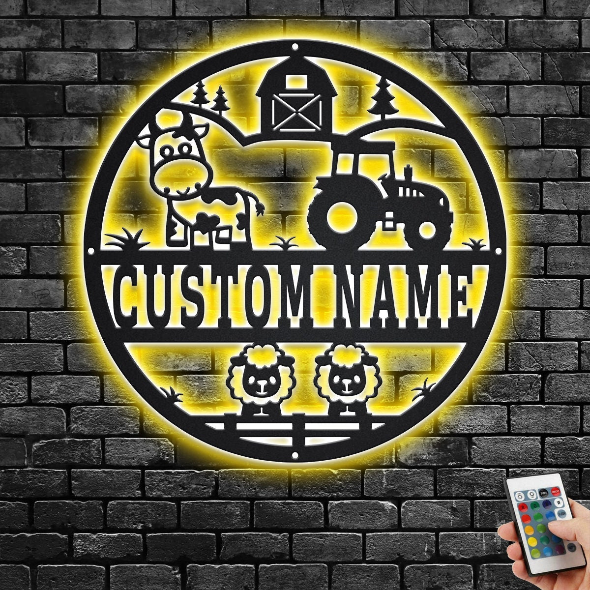 Custom Farm Metal Wall Art With LED Light, Personalized Farm Name Sign Decoration For Room, Farm Metal LED Decor, Custom Farmer Metal Sign