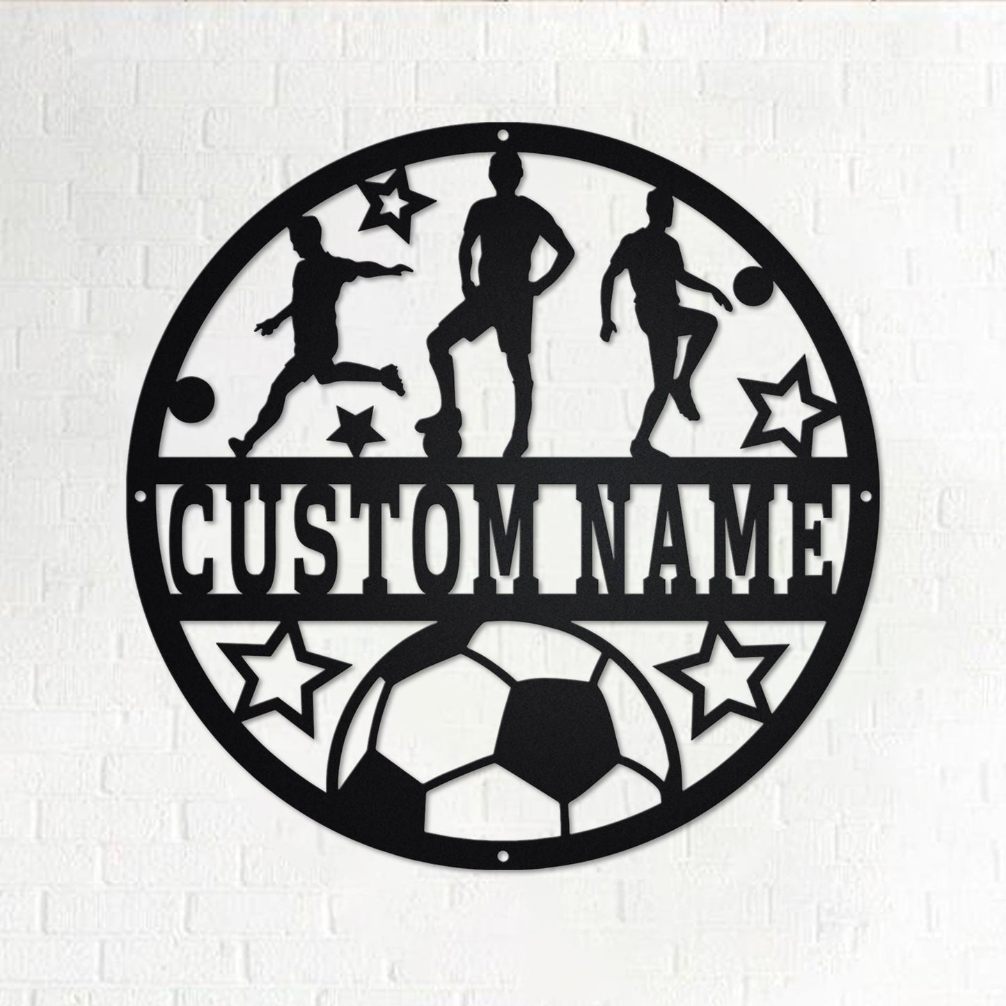 Custom Soccer Male Metal Wall Art With LED Light, Personalized Soccer player Name Sign Decoration For Room, Soccer Metal LED Decor