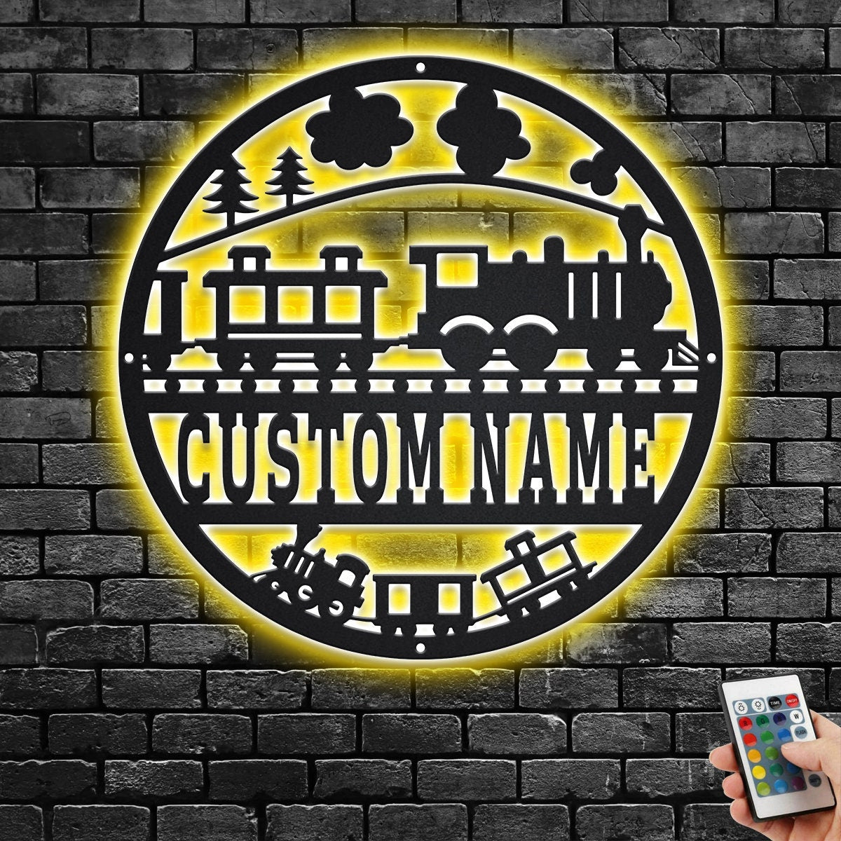 Custom Train Metal Wall Art With LED Light, Personalized Soccer Train Sign Decoration For Room, Train Metal LED Decor, Custom Train Sign