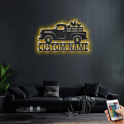 Custom Farm Truck Metal Wall Art With LED Light, Personalized Farmer Name Sign Decoration For Room, Farm Truck Metal LED Decor,Custom Farmer