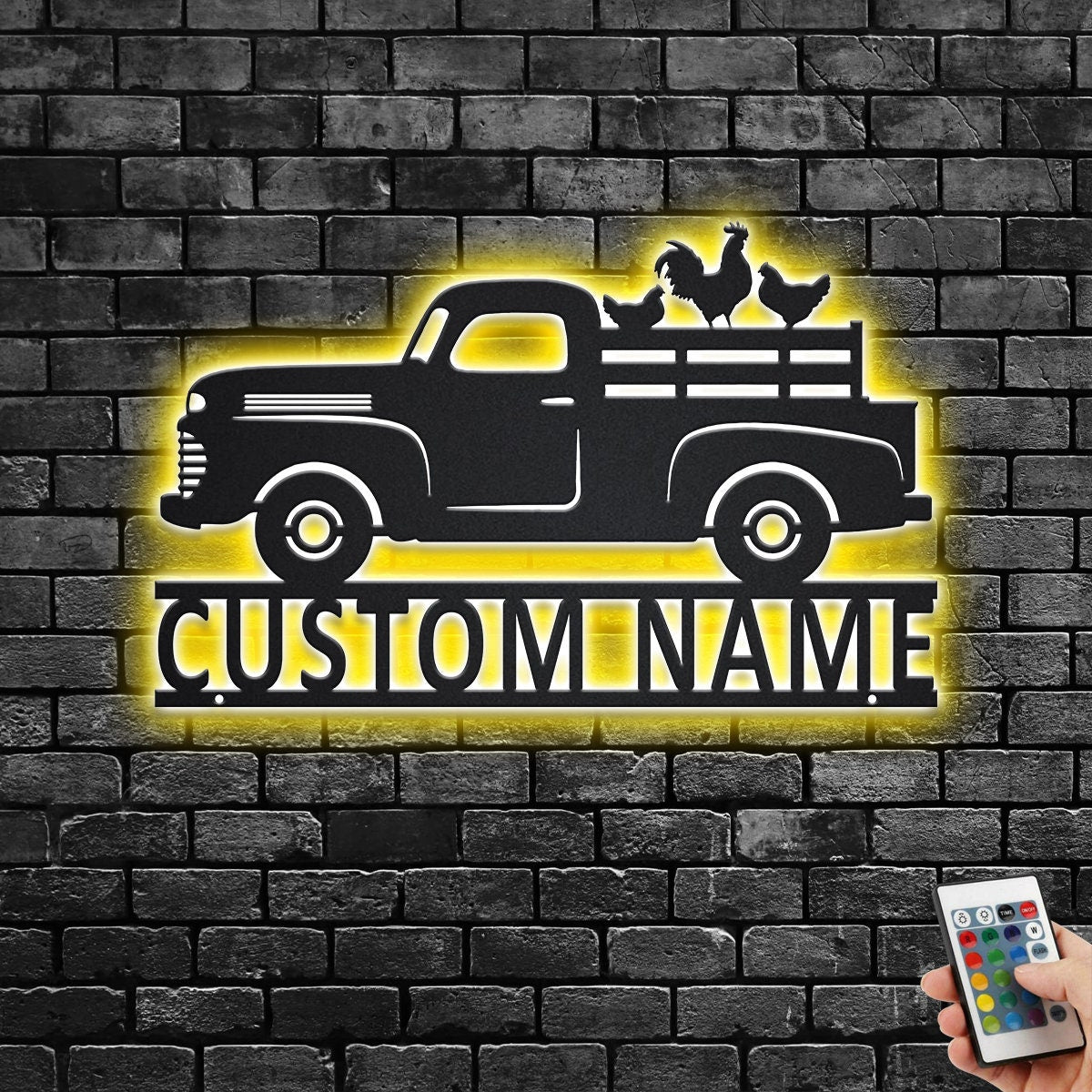 Custom Farm Truck Metal Wall Art With LED Light, Personalized Farmer Name Sign Decoration For Room, Farm Truck Metal LED Decor,Custom Farmer