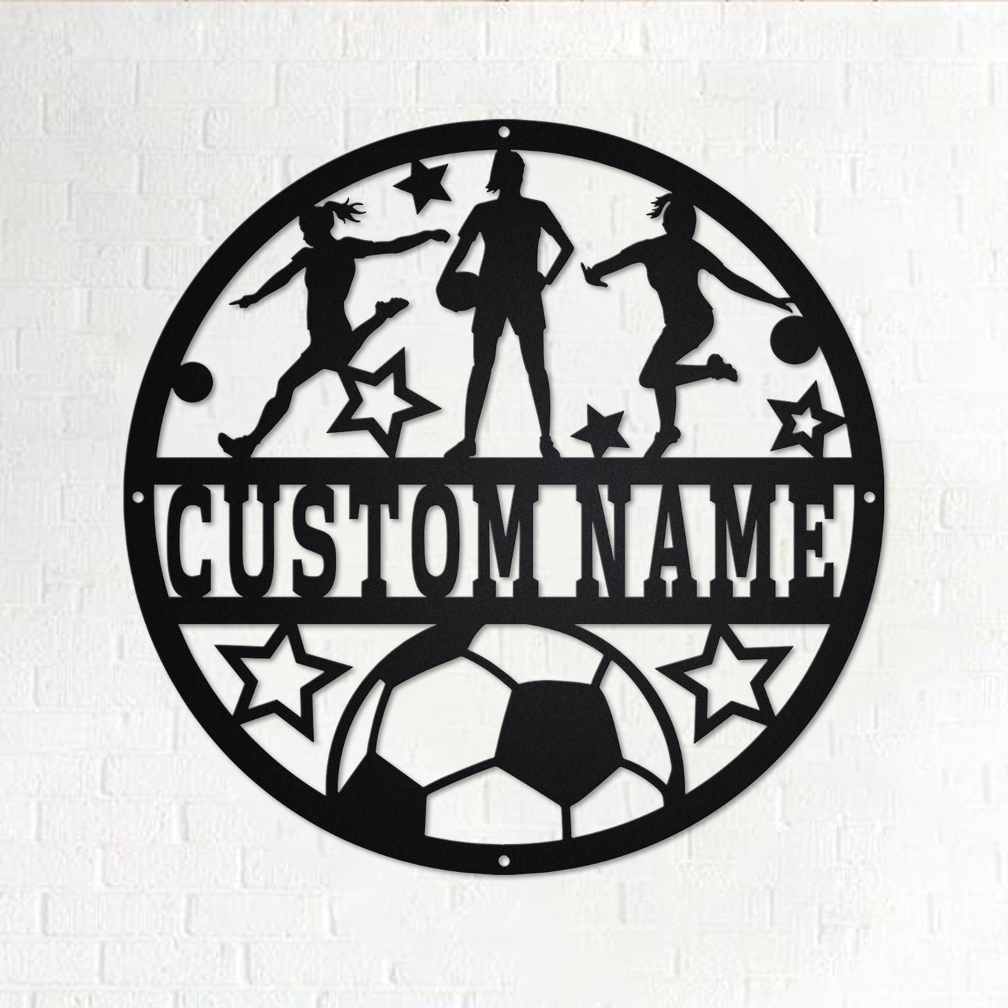 Custom Soccer Female Metal Wall Art With LED Light, Personalized Soccer player Name Sign Decoration For Room, Soccer Metal LED Decor