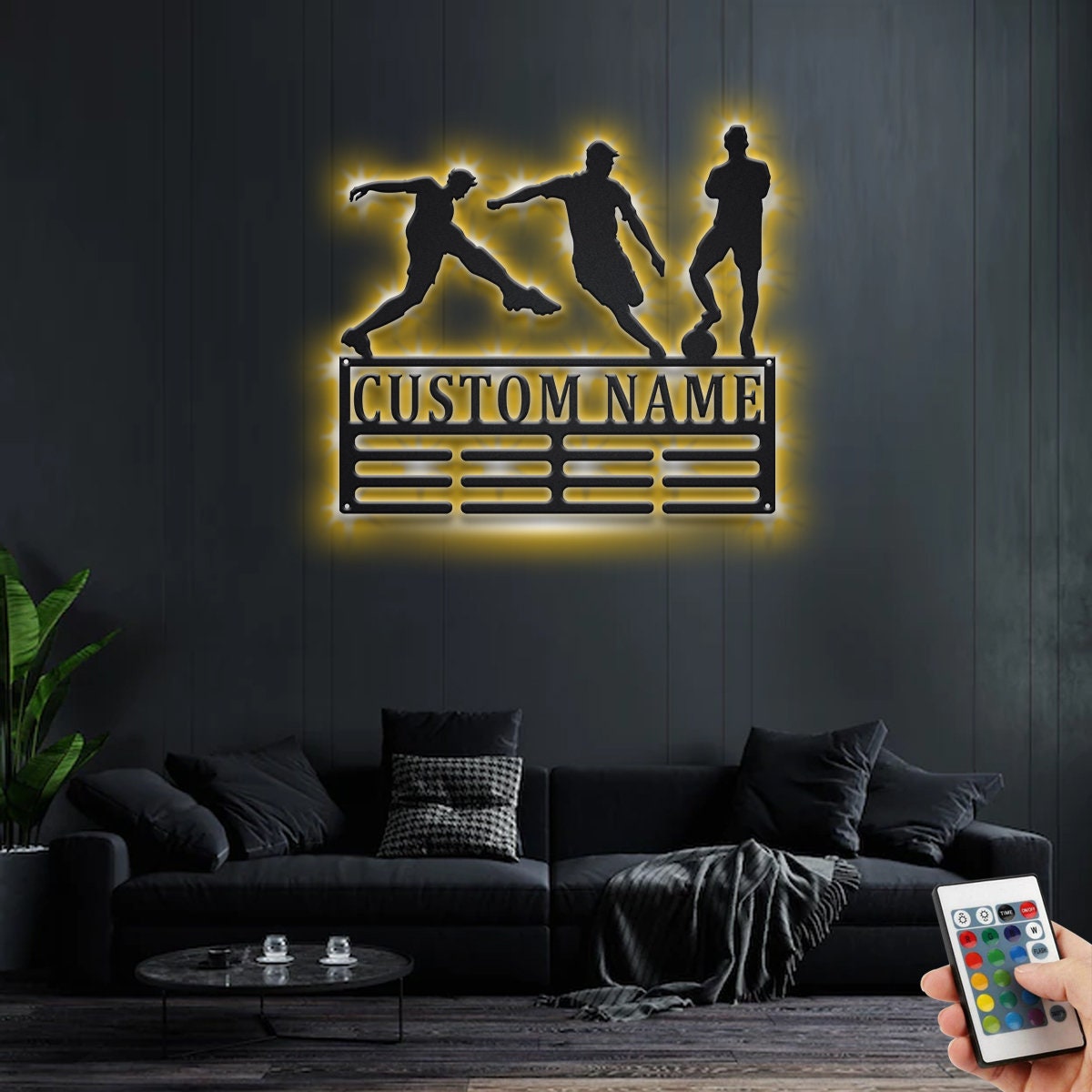 Custom Soccer Medal Holder LED Light, Personalized Soccer Player Name Medal Hanger, Soccer Medal Display Awards Sign, Custom Soccer Player