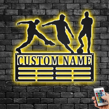 Custom Soccer Medal Holder LED Light, Personalized Soccer Player Name Medal Hanger, Soccer Medal Display Awards Sign, Custom Soccer Player