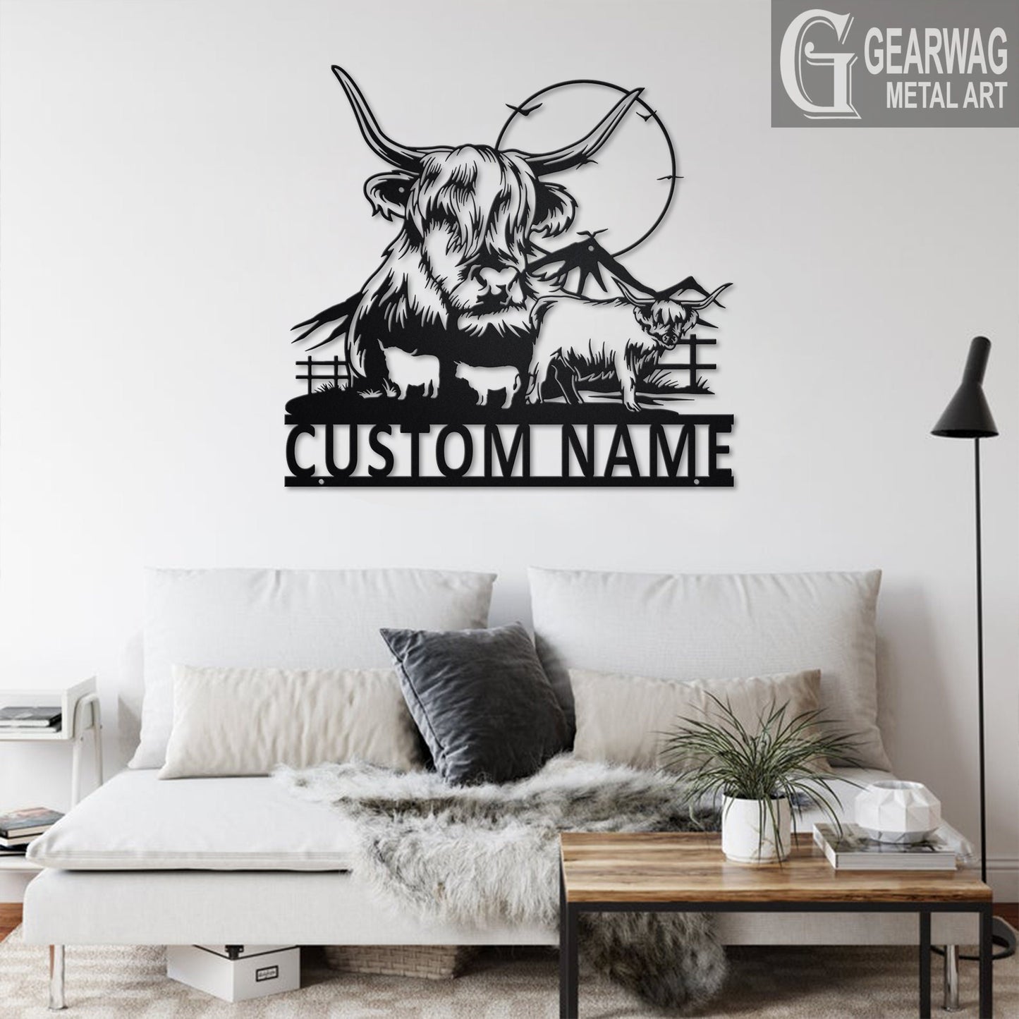 Custom Highland Cow Metal Wall Art With LED Light, Personalized Highland Cow Farm Name Sign Decoration For Room,Highland Cow Metal LED Decor