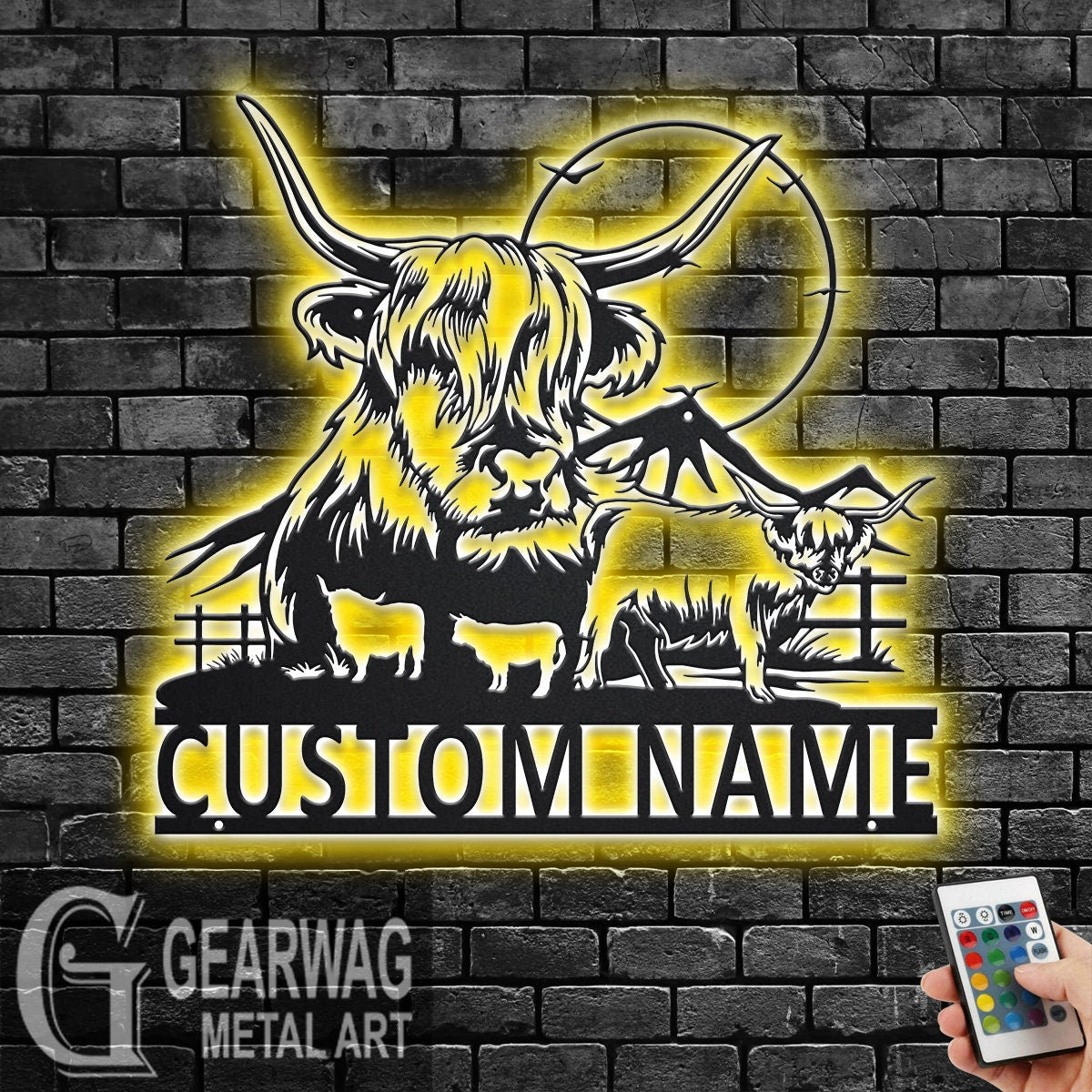 Custom Highland Cow Metal Wall Art With LED Light, Personalized Highland Cow Farm Name Sign Decoration For Room,Highland Cow Metal LED Decor