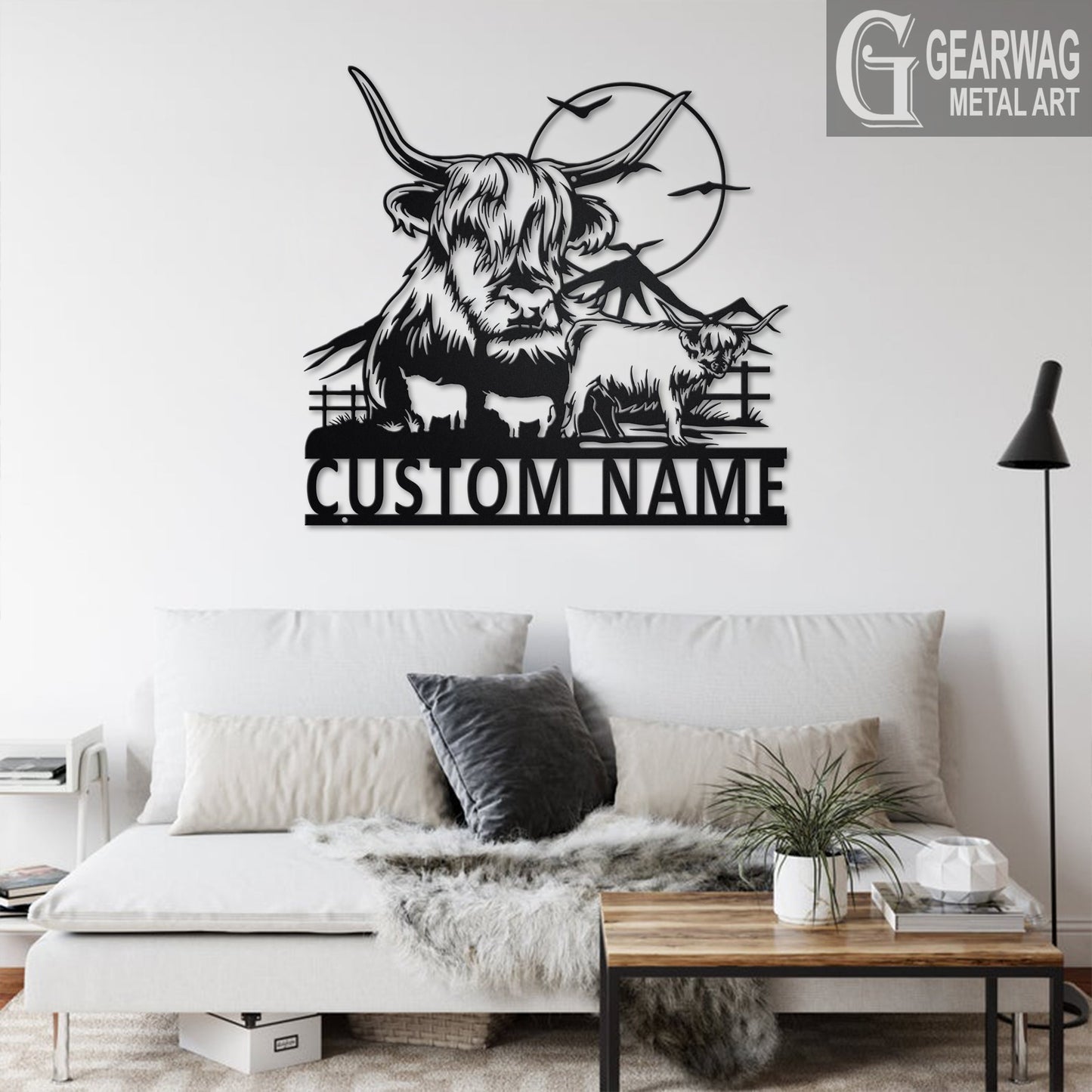 Custom Highland Cow Metal Wall Art With LED Light, Personalized Highland Cow Name Sign Decoration For Room, Highland Cow Metal LED Decor