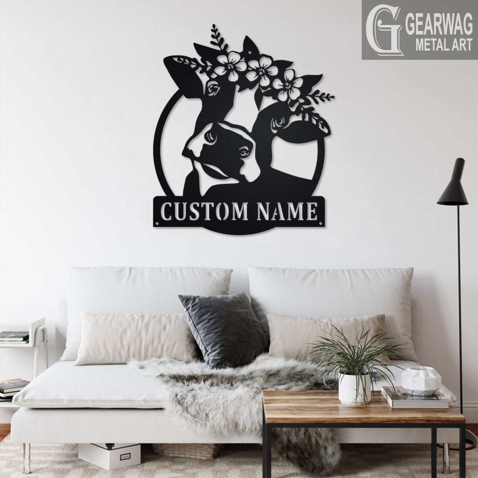 Custom Cow Floral Metal Wall Art With LED Light, Personalized Cow Farm Name Sign Decoration For Room, Cow Metal LED Decor, Custom Cow Sign