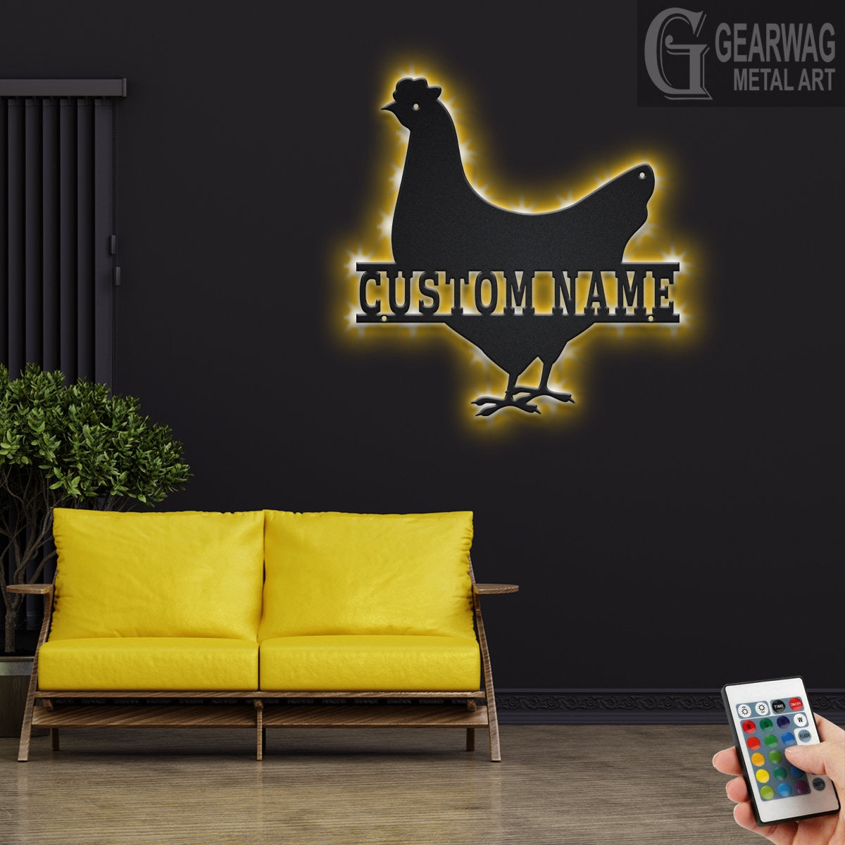 Custom Chicken Metal Wall Art With LED Light, Personalized Chicken Farm Name Sign Decoration For Room, Chicken Metal LED Decor, Chicken Farm