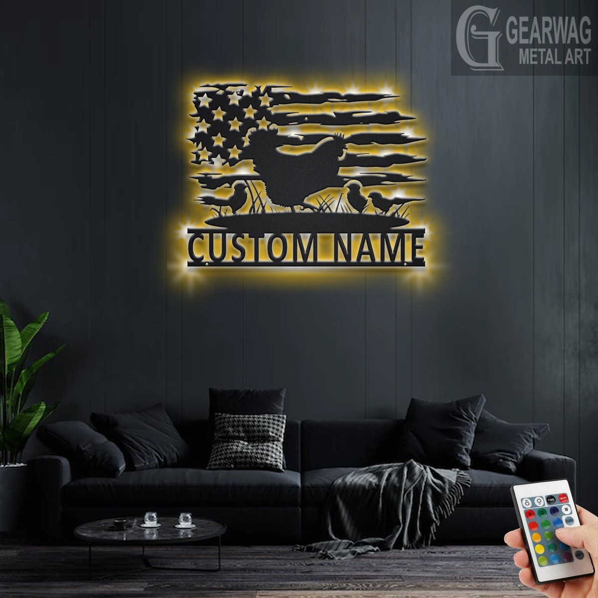 Custom US Chicken Farm Metal Wall Art With LED Light, Personalized Chicken Farm Name Sign Decoration For Room, Chicken Farm Metal LED Decor