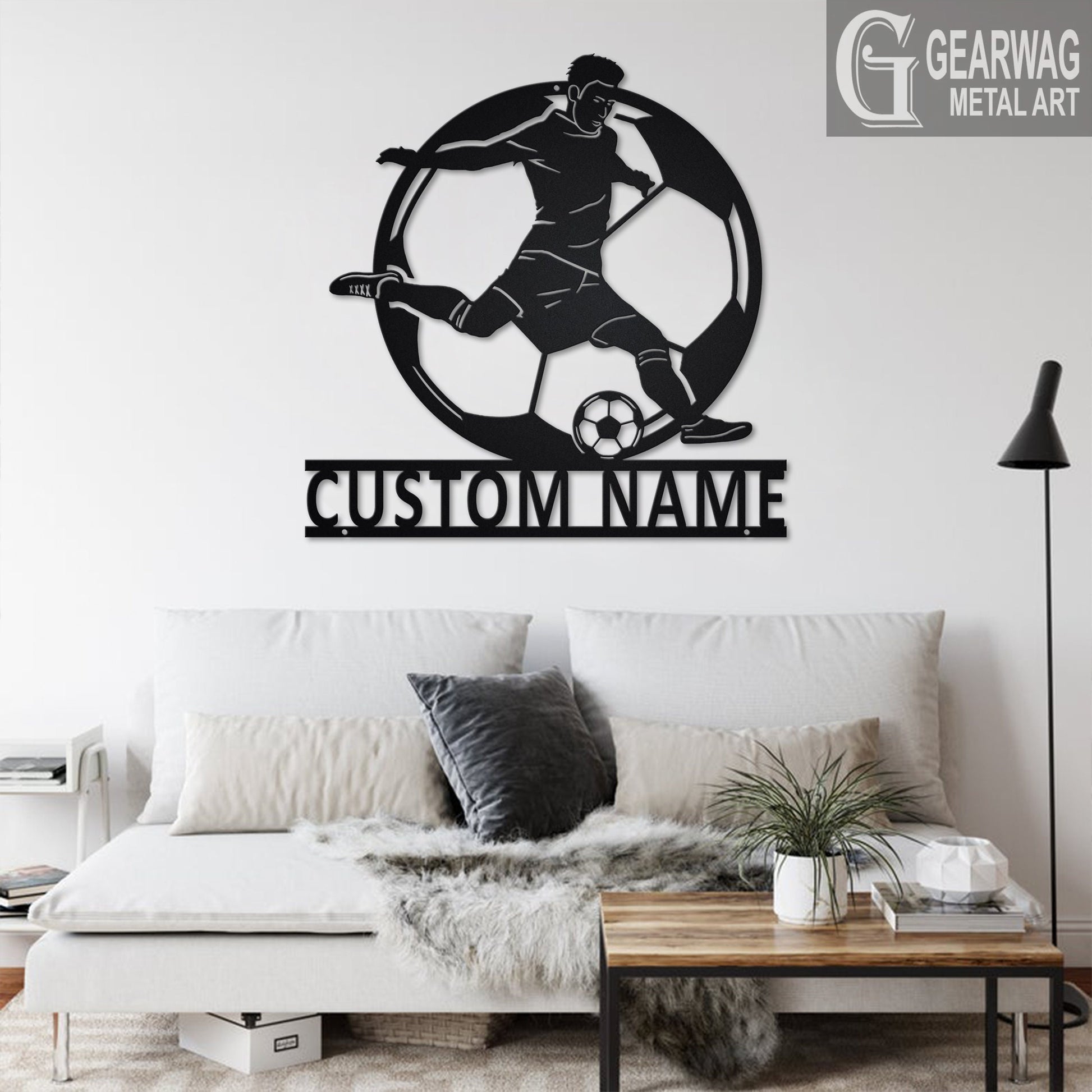 Custom Soccer Metal Wall Art With LED Light, Personalized Soccer Player Name Sign Decoration For Room, Male Soccer Player Metal LED Decor