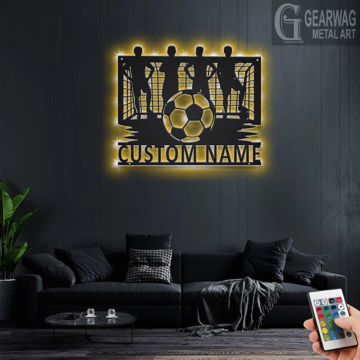 Custom Soccer Team Metal Wall Art With LED Light, Personalized Soccer Team Name Sign Decoration For Room, Soccer Team Metal LED Decor