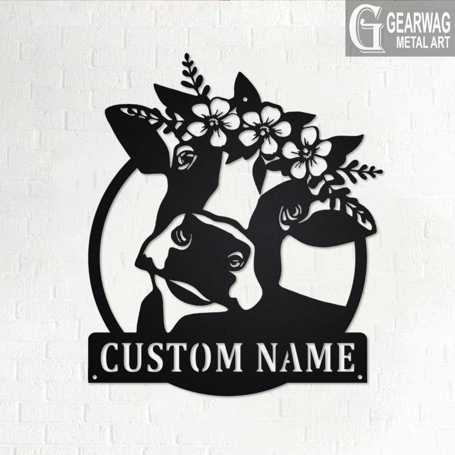 Custom Cow Floral Metal Wall Art With LED Light, Personalized Cow Farm Name Sign Decoration For Room, Cow Metal LED Decor, Custom Cow Sign